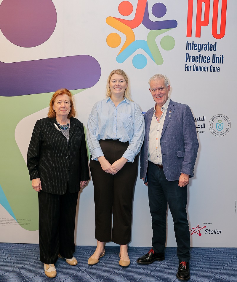 A photo of Professor Sarah O’Dwyer, Rachel Chown and Professor Mark Saunders from The Christie.