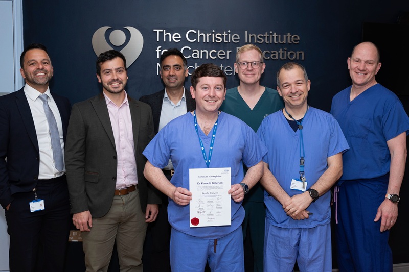 A photo of former Christie fellow Mr Ken Patterson receiving his fellowship certificate with the Christie Penile Cancer Service team.
