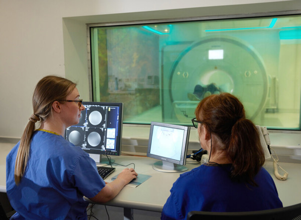 MRI suite, scan, Senior MRI radiographer, Katie Ryan, Deputy clinical specialist radiographer, Alison Kilburn, radiology, Patient, Louise Dobson, November 2022