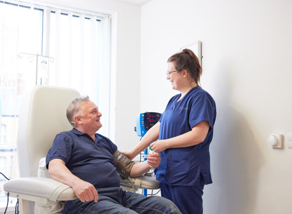 chemotherapy nurse and patient, chemotherapy department, September 2022, Pan Artists, Michael Comerford, chemotherapy unit sister, Emily Metcalfe