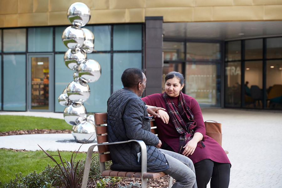 Pan Artists, patients on bench, Oak Road, heart of The Christie