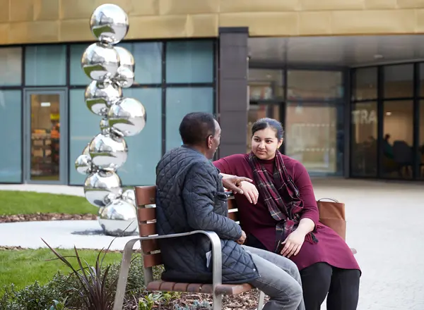 Pan Artists, patients on bench, Oak Road, heart of The Christie