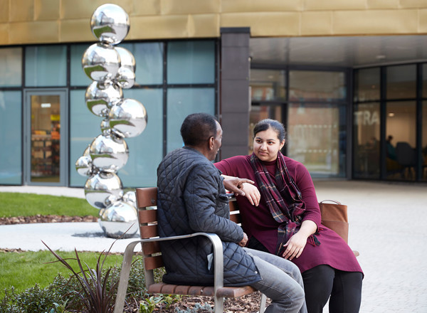 Pan Artists, patients on bench, Oak Road, heart of The Christie