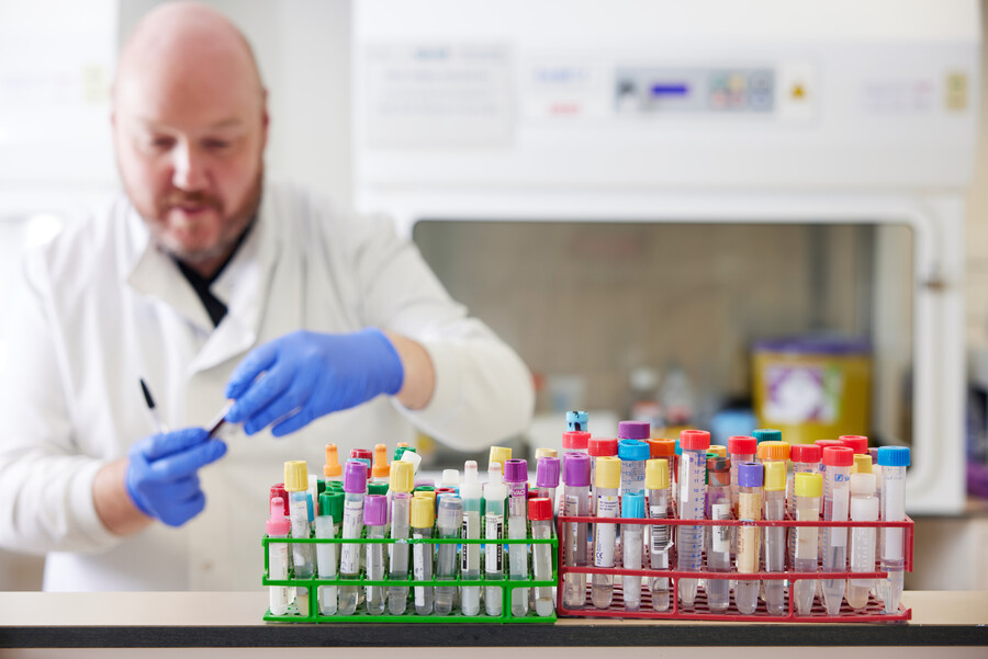 test tube, samples, clinical research, laboratory, associate senior lab technician, Ian Anderson