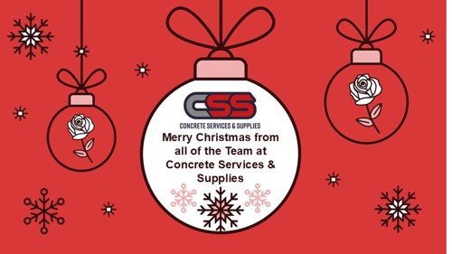 A Christmas bauble graphic reading 'Merry Christmas from all of the team at Concrete Services and Supplies'.