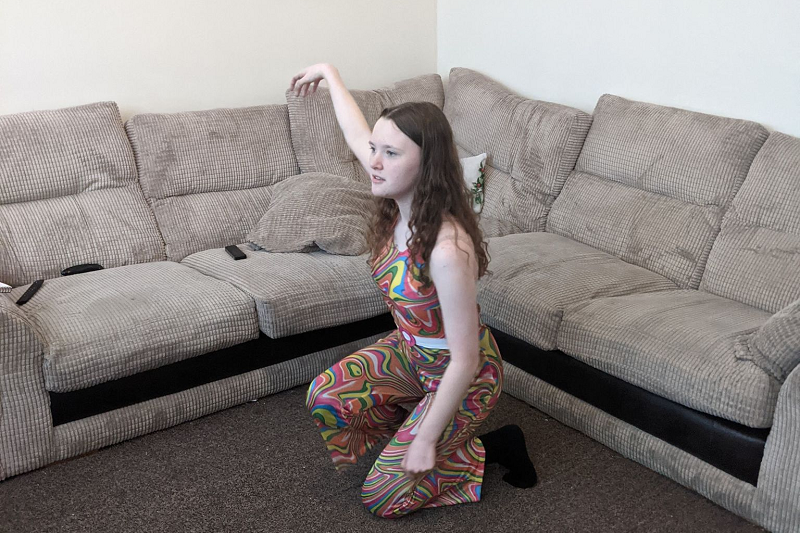 A photo of Abbie, a student at St Thomas More RC College in Denton, doing a 60 minute danceathon for her 60 for The Christie school fundraising challenge.