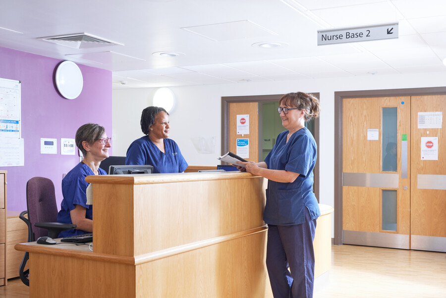 Clinical research facility, nurses station, September 2022, Helen Donovan, ward manager, Florence Niyindagiye, clinical research nurse, Alison Barton