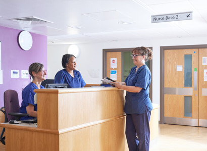 Clinical research facility, nurses station, September 2022, Helen Donovan, ward manager, Florence Niyindagiye, clinical research nurse, Alison Barton