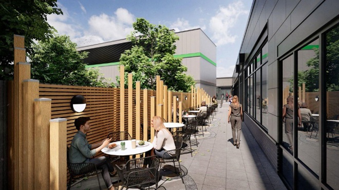 A render of the outside space at the Christie restaurant.