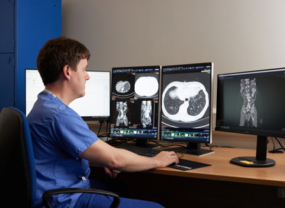 Radiology, Radiologist, reviewing scans, Dummy screens, September 2022, radiologist