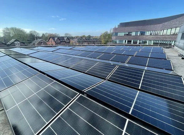 A photo of the new solar panels on the roof of The Christie.