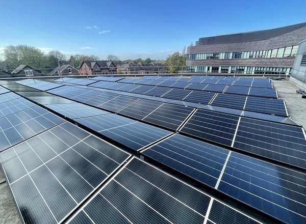A photo of the new solar panels on the roof of The Christie.