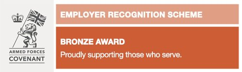 An image to show the Bronze Award for the Armed Forces Covenant Employer Recognition Scheme, stating that the award holder proudly supports those who serve.