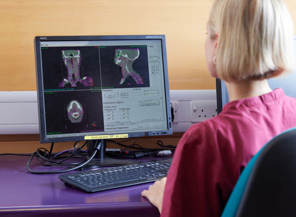 radiotherapy linear accelerator, September 2022, Research radiographer, Jacqui Parker, scan photo