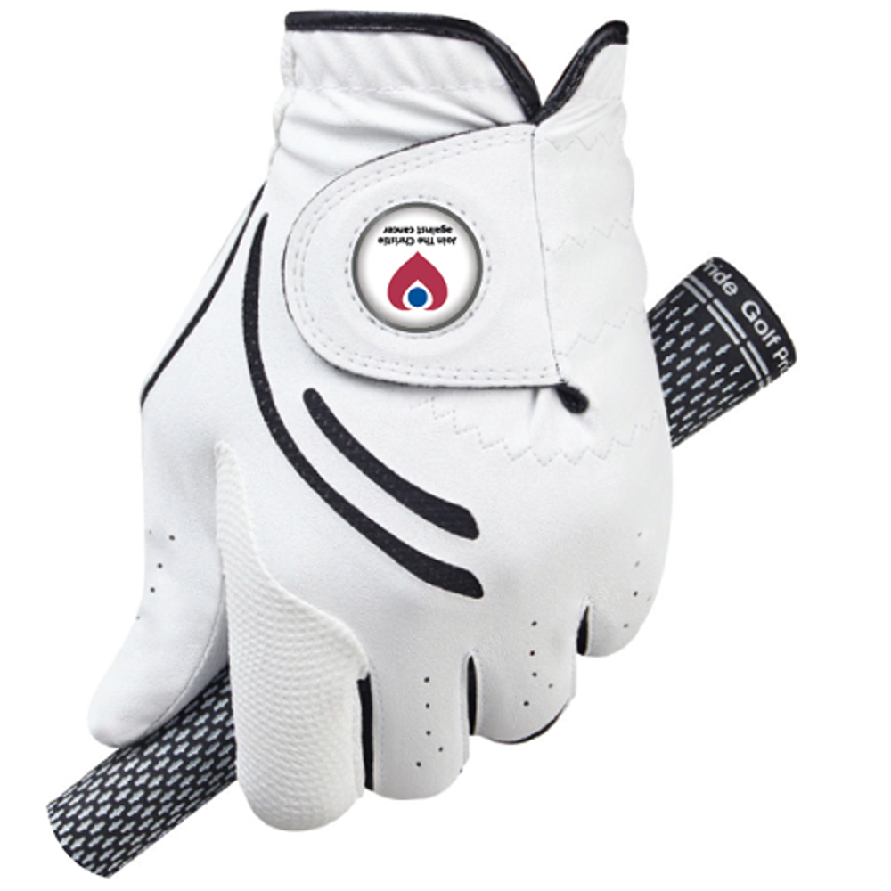 A photo of a Christie Charity-branded golfing glove.