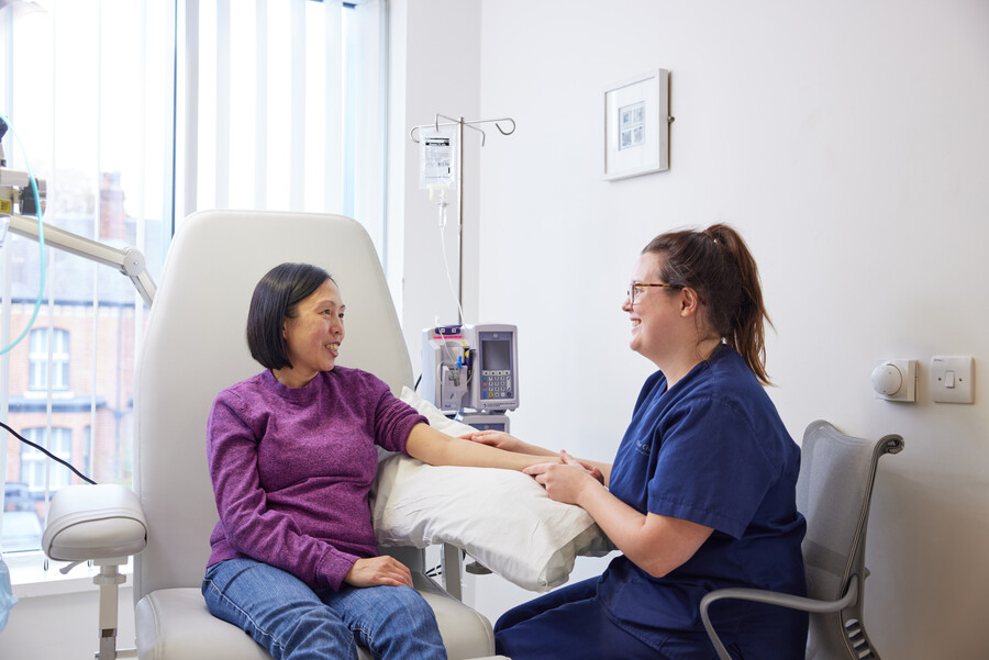 chemotherapy nurse and patient, chemotherapy department, Pan Artists, September 2022, Louisa Chan, chemotherapy unit sister, Emily Metcalfe