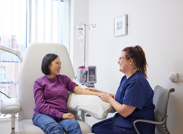 chemotherapy nurse and patient, chemotherapy department, Pan Artists, September 2022, Louisa Chan, chemotherapy unit sister, Emily Metcalfe