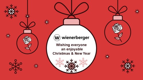 A Christmas bauble graphic reading 'Wienerberger - wishing everyone an enjoyable Christmas and New Year.'