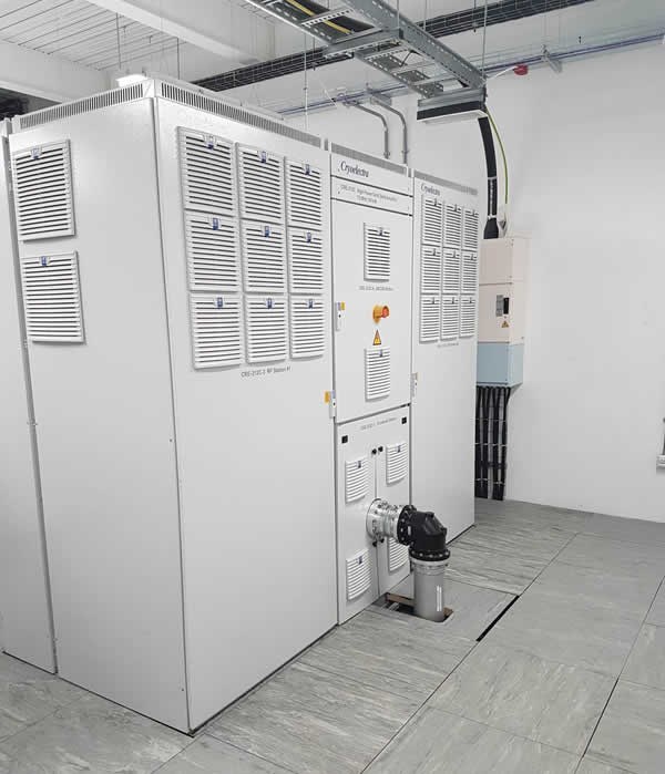 The Cyclotron Power Supply Room generates the Radio Frequency signal for the cyclotron as part of proton beam therapy.