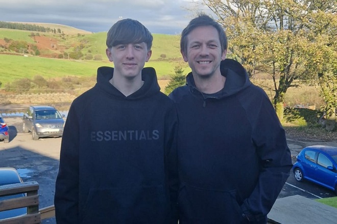 A photo of Christie patient Nick Cleworth with his son.