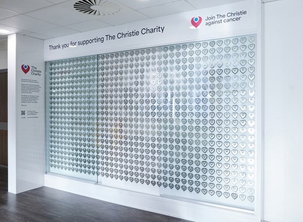 A photo of The Christie Charity Recognition Wall in The Christie hospital.