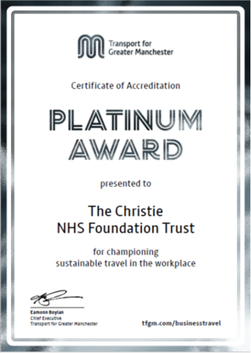 Platinum award for championing sustainable travel in the workplace